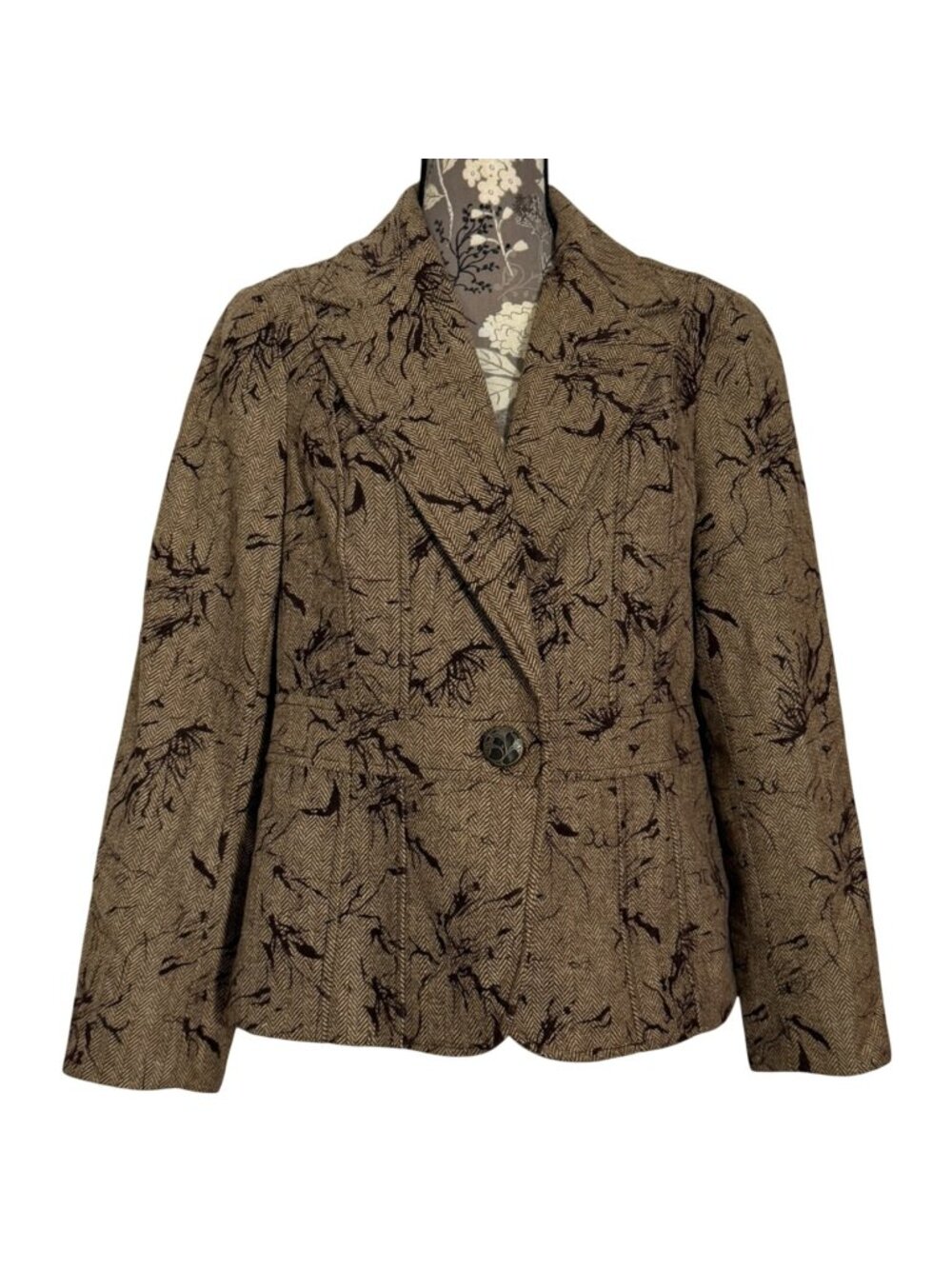 NWT Coldwater Creek Flocked Tweed Jacket Womens Size 14 Floral Buttons MSRP $129